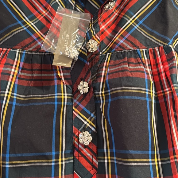 NWT JCrew Holiday top with jewel buttons in Stewart tartan Organic cotton Sz S - Picture 4 of 9